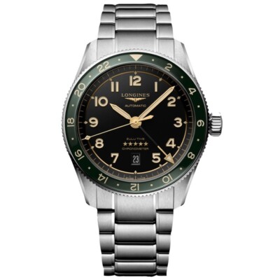 New  Longines Spirit Zulu Time 42mm Black Dial GMT Steel Men's Watch L38124636