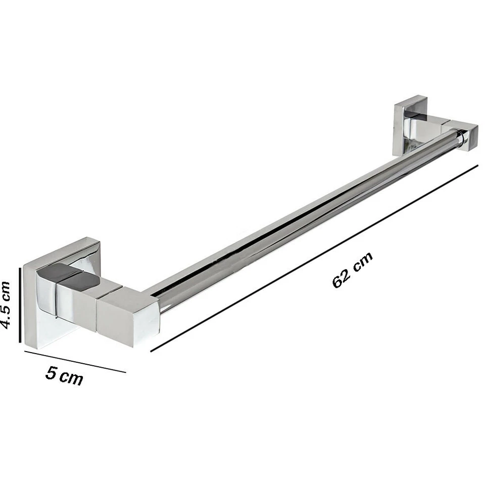 Porta asciugamano moderno da muro in acciaio fissaggio con viti o senza 62 cm - Immagine 4 di 4