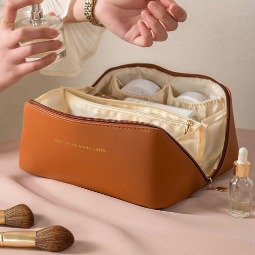 Ladies Travel Portable Cosmetic Bag Leather Organiser Toiletries Handbag _cu - Afbeelding 1 van 16