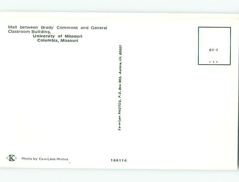 Unused Pre1980 MALL AT UNIVERSITY OF MISSOURI Columbia Missouri MO