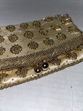 VTG SEED BEADED EVENING PURSE Clutch Gold  Ivory