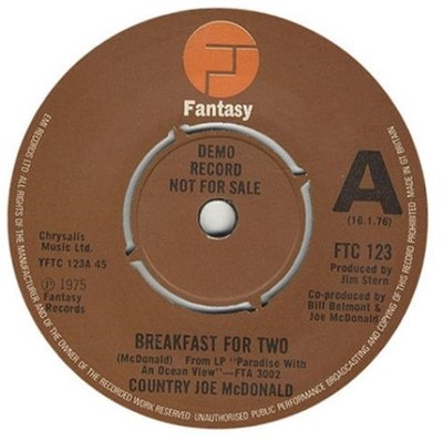 Country Joe McDonald - Breakfast For Two (7'', Single, Promo) (Near Mint (NM or M