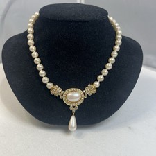 Beautiful Rhinestone Faux Pearl Necklace Evening Bridal Y Drop Pendant Choker