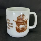 Vintage Smokey The Bear Help Prevent Forest Fires Milk Glass Mug-Cup Glasbake