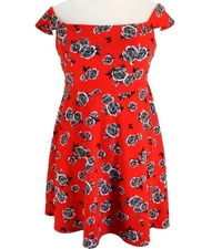 TORRID Sz 1 Pretty Red Floral Off Shoulder Fit & Flare Skater Dress Sz 1X