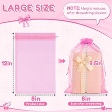 50PCS Pink Organza Bags 8X12 Large Mesh Bags Drawstring for Gifts
