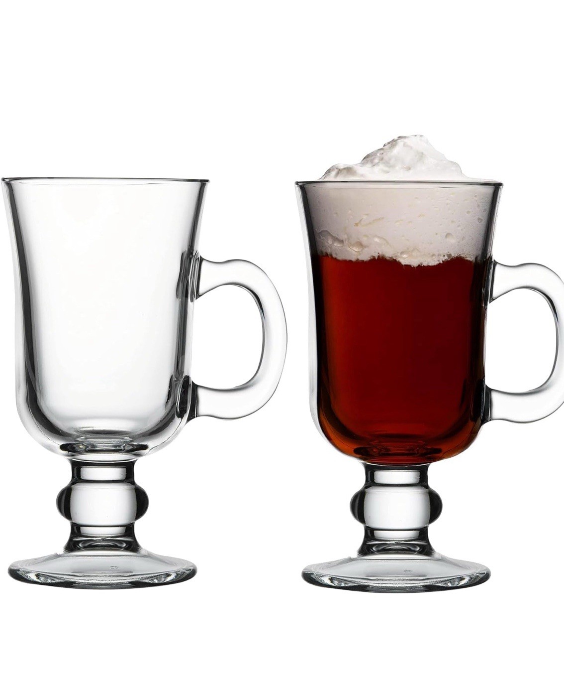 Set of 2 Irish Coffee Glass Mugs with Handles for Hot Drinks