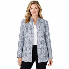 Calvin Klein Blazer Women 10 Black White Longer Length Open Front Back Vent