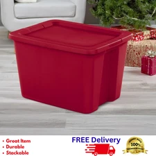 Sterilite 18 Gallon Christmas Storage Bin Red Plastic Tote Snap-On Lid Stackable