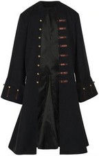 Men Pirate Coat Jacket Costume Medieval Steampunk Vintage Frock XX-Large Black