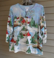 NWT ALFRED DUNNER HOLIDAY WINTER WONDERLAND SCENE JEWEL TRIM KNIT TOP $59 XL