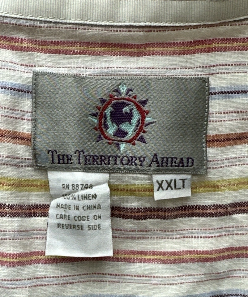 Винтажная мужская рубашка The Territory Ahead XXLT многоцветная в полоску с длинным рукавом 90-е - Изображение 2 из 4