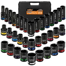 35pc 1/2" Impact Socket Set Metric Standard & Deep 8-32mm CR-V 6-Point With Case