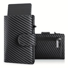 Men's RFID Credit Card Holder Wallet with Coin Slot - Aluminum Automatic Pop-Up