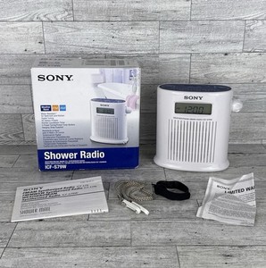 Sony ICFS79W AM/FM/Weather Band Digital Shower Radio – Splash-Resistant, 20 Presets, Hanging Strap, White