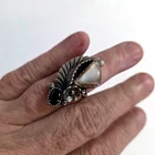 New ListingVintage Navajo Sterling Silver Ring black & white stones Sz 8