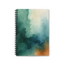 Teal Green Watercolor Wash Notebook  Spiral Ruled Journal