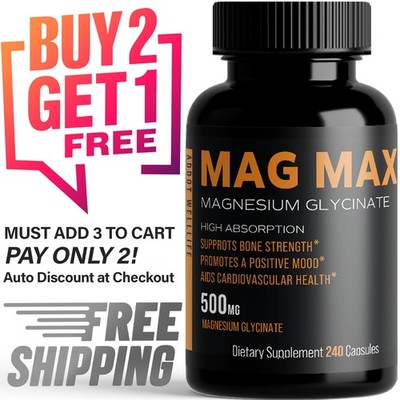 Magnesium Glycinate 500mg - 240 Capsules | 8-Month Supply | Calm & Wellness Supp