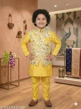 Boy Kurta and Pajama with kothi set  Ethnic Wedding Festive Wear for Kids