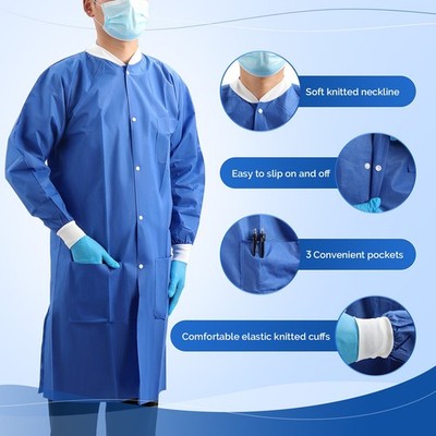 10 Batas Desechables SMS 3 Bolsillos Cuello Puños Punto Médico Dental