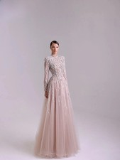 Prom Beads Zipper Gowns Back Women Evening Dresses Cocktail A-line High Neck 