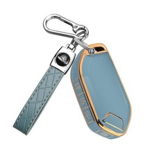 QBUC for Kia Key fob Cover,Soft TPU 360 Car Key Case Protector Gold Edge - Blue