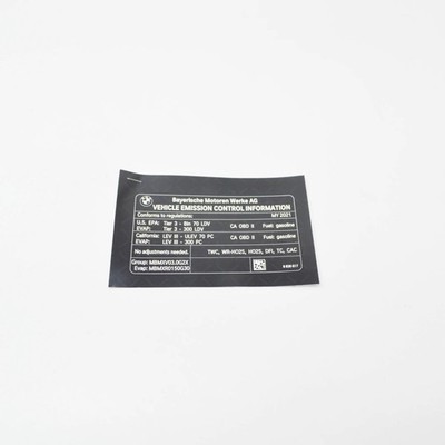BMW 3 G20 Abgasschild Datenschild 71228836617 8836617 NEU ORIGINAL