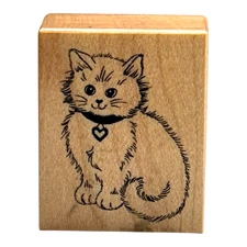 1989 PSX Designs Kitty Cat with Collar & Heart Tag Rubber Stamp C-109 Pets NEW