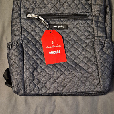 Vera Bradley Quilted Moonlight Navy Backpack Zip Closure Outer Pockets Lined