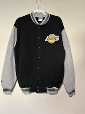 Vtg LA Lakers Majestic Jacket Size M Made in USA Black Gray Snap Button