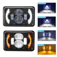 2x 4x6 Inchled Halo Headlights Hi-lo For Kenworth Peterbilt Freightliner Trucks