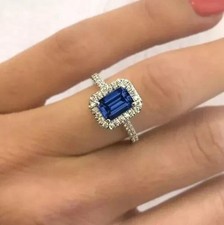 2.50Ct Halo Engagement Ring 14K White Gold Plated Lab Created Blue Sapphire
