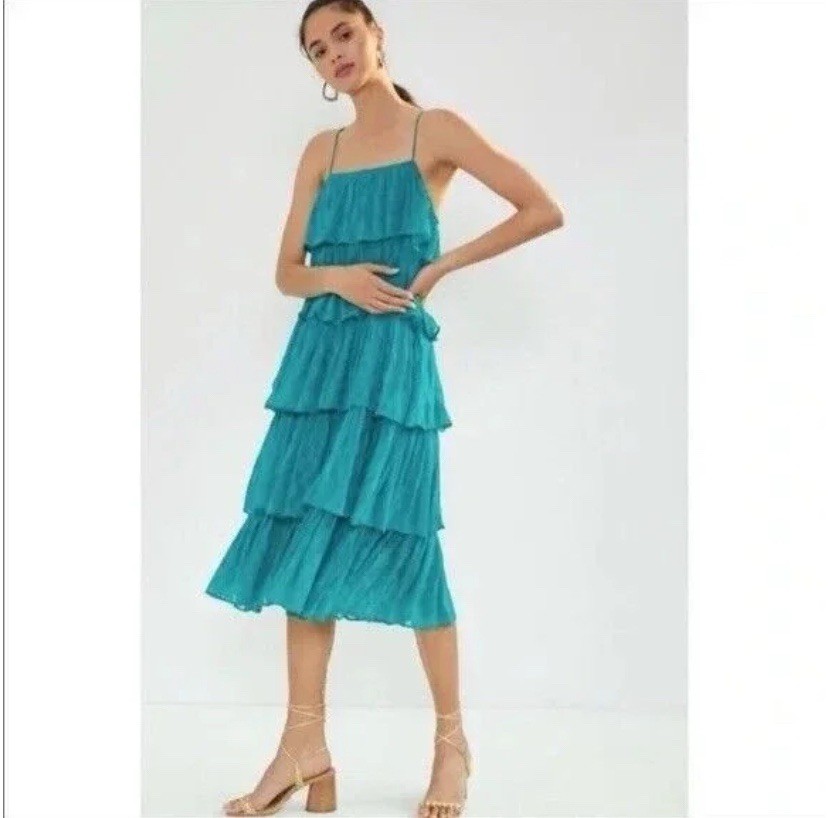 Anthropologie Blue Tiered Midi Dress Size XL NWT | eBay