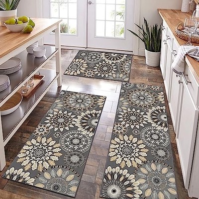  Boho Kitchen Rug Mat Sets 3 Piece, Farmhouse Non Slip Kitchen Rug Runner, 