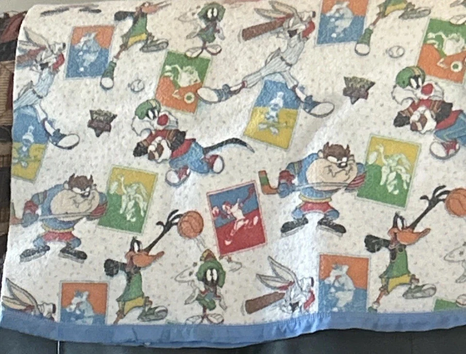 Manta de colección años 90 Warner Bros. Looney Toons Space Jam borde satinado. Foto 2 de 4