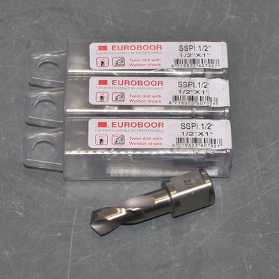 (4) Euroboor Twist Drill Bit SSPI.1/2, 1/2'' x 2'', 3/4'' Weldon Shank, HSS