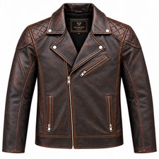 Men's Genuine Sheepskin Leather Cafe Racer Motorcycle Biker Jacket