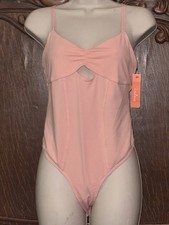 NWT L Pink Bodysuit Keyhole Snap Gusset Teddy Romper Jumper