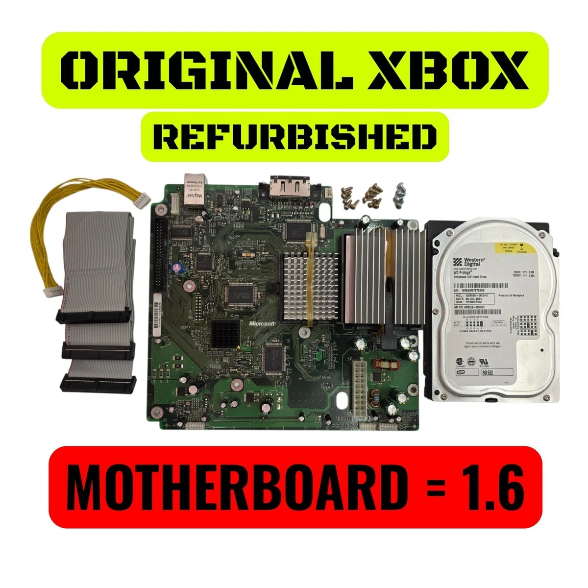 Original Microsoft OG Xbox 1.6 Motherboard + HDD NEW Caps & more