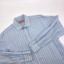 Thomas Pink Mens 16.5/35 Striped Dress Shirt Blue White Cotton Made in Ireland