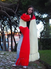 Mohair Long  Scarf Red and Yellow HandKnitted Handmade  by LanaKnittings