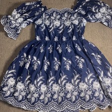 Vintage 1970s Square Dance Dress Talon Zipper Handmade Blue Western Prairie M/L