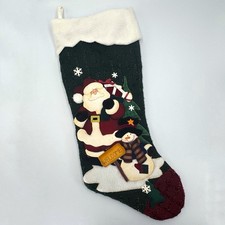 19  Vintage 3D Christmas Stocking Santa Claus Snowman Plush Puffy Rustic Tinsel