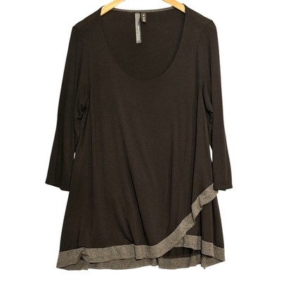 ellumiNation Nikki h Parker Black Tunic Top Layered Crossover Hem 3/4 Sleeve M
