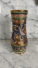 Bunt emaillierte Vase, goldfarben, grün inne...