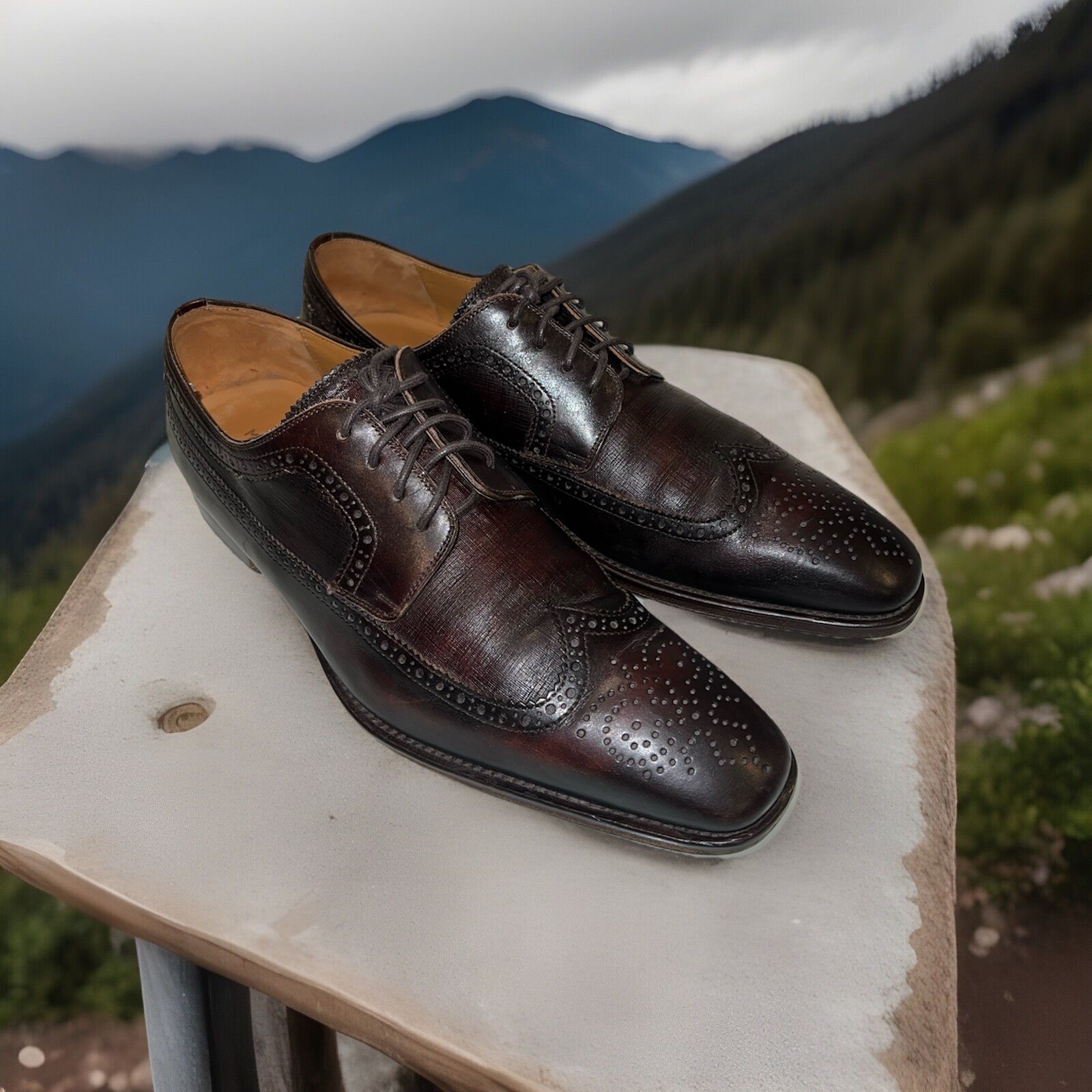 SAOLA Scarpa elegante derby alare Magnanni Raso pelle grana antica Oxford marrone 9