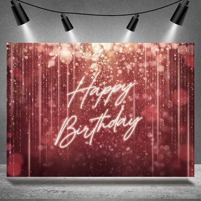 Happy Birthday Backdrop for Women Bokeh Spots Rose Gold Burgundy Glitter Phot...