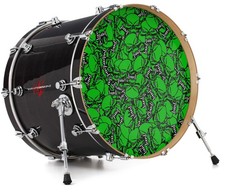 Vinyl Decal Skin for 24" Bass Kick Drum Head Scattered Skulls Green