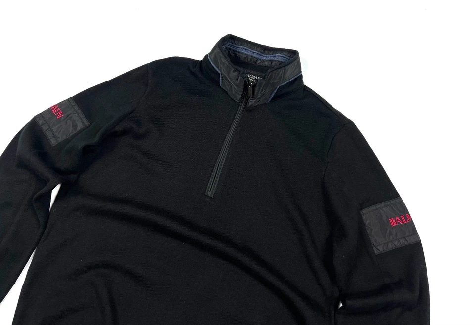 Auth Men's BALMAIN Paris Logo Black 1/4 Zip Casual Cotton Sweaters Size XS/S - Image 4 of 4