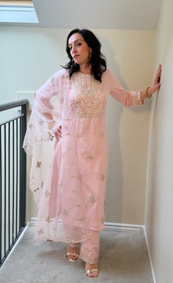 Pearl Gotta Pink Pakistanischer Eid Indische Seidenmischung Kurta Hosenanzug 3-teiliges Set